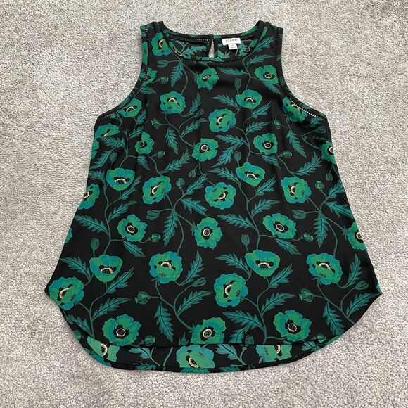 J.Crew Halter Tank Top Blouse Womens 4 Black Green Floral Casual Summer Tropical - Picture 1 of 12